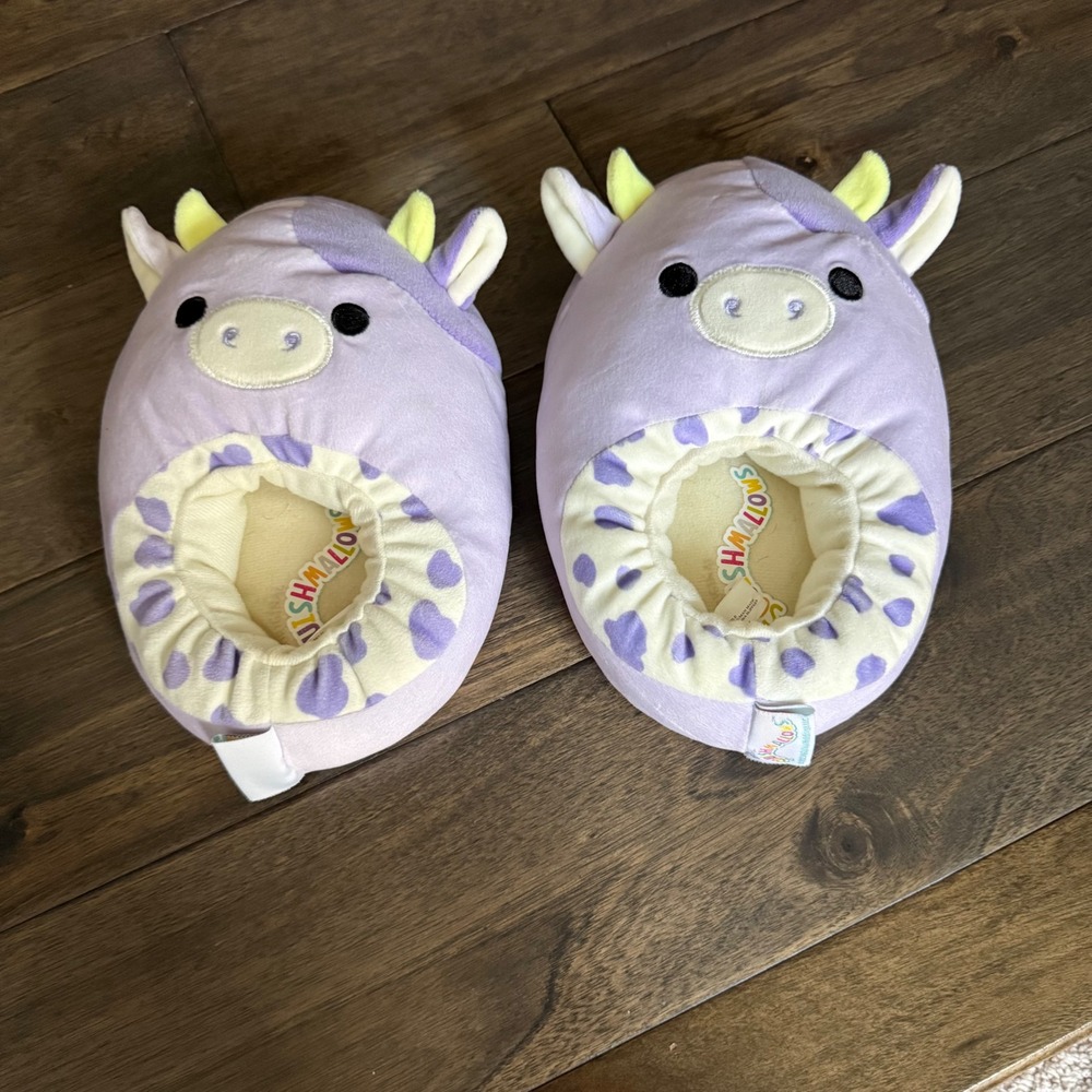 Squishmallows Bubba Purple Cow Plush Slippers Kids Girls Size M 2-3 Purple Cream